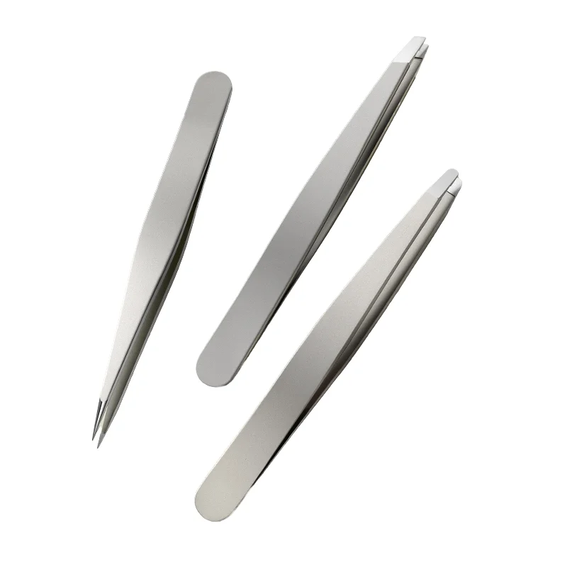 Professional Luxury Stainless Steel Eyebrow Facial Hair Removal Tweezers Ultra-Slim Slanted Pointed Tip Precision Reusable High