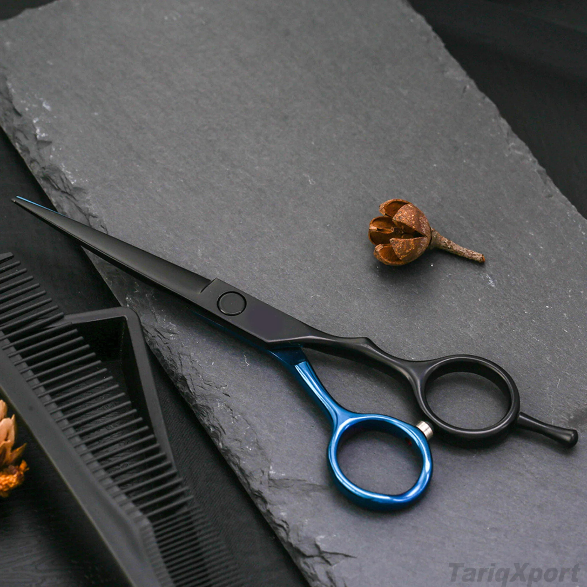 Professional High Steel Barber Blue Black Stainless 440C Lightweight Foldable Right-Handed Hair Dressing Thinning Scissors Set - Image 3