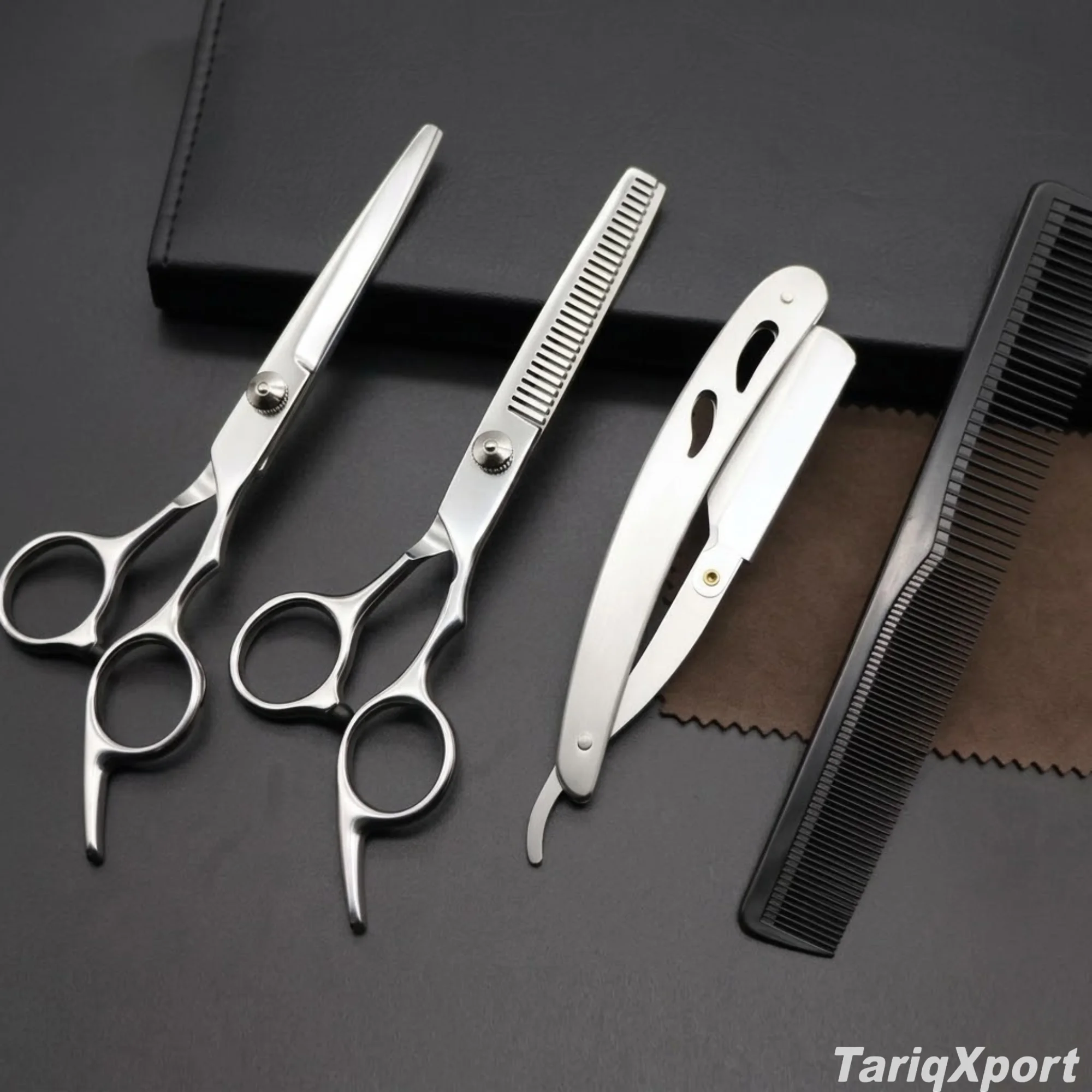 Professional High Quality Barber Hair Cutting and Thinning Scissors Kits Stainless Steel Hairdressing Salon Black Barber Kit - Image 5