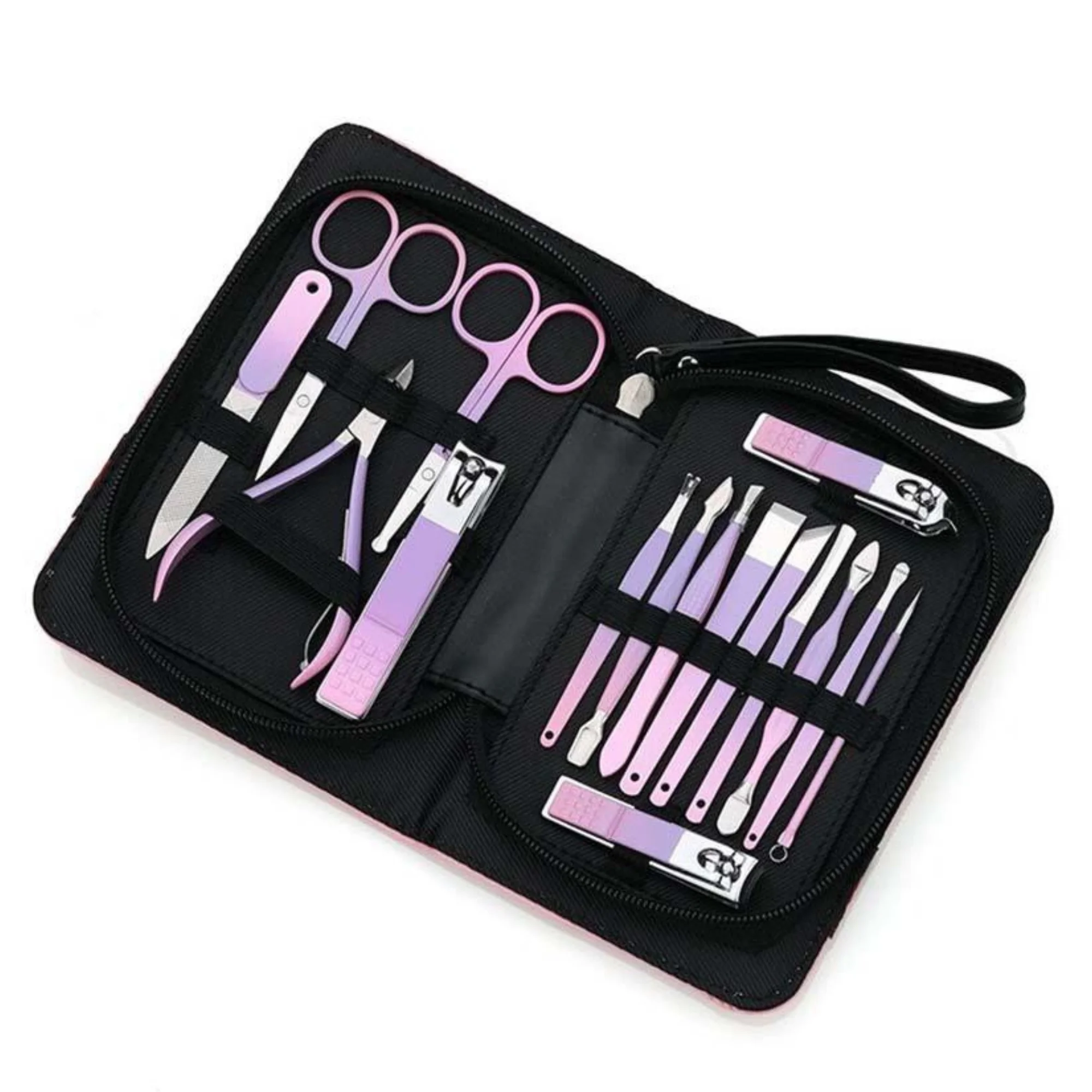 Professional Manicure Kit With Stainless Steel Tools Portable Leather Case 18 In 1 Nail Care Set For Adults