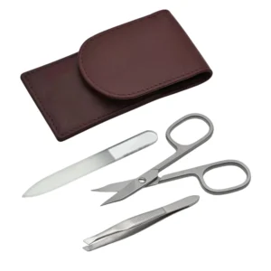 Stainless Steel Nail Kit with Scissor Tweezers Nail File Portable Manicure Set in Leather Case Classic Style for Adult