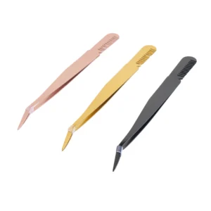 Hot Selling Professional Private Label Eco-Friendly Stainless Steel Eyebrow Tweezers Fiber Tip Comb-Eyelash Tools for Lash