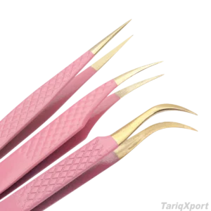 Professional Anti-static Stainless Steel Slanted Pointed Pink Grafting Eyelash Flowering Tweezers Custom Logo 10mm Length