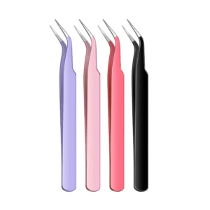 Precision Stainless Steel Eyelash Tweezers Smooth Tip Pointed For Eyelash Extension Purple Pink Red Black Colors