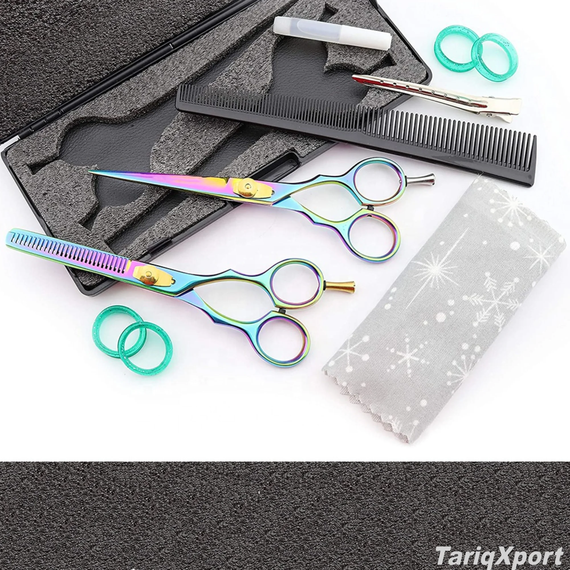 Professional Rainbow Color Hairdressing Salon Barber Kit Comb Clip Stainless Steel Razor Long Handle Right-Handed Scissors - Image 5