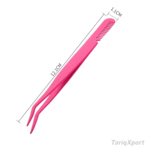 Professional Customized Logo Black Curved Tip Eyebrow Fake Eyelash Tweezers Comb Stainless Steel Comfortable Handle for Salon