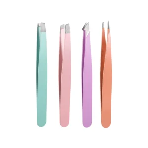 Professional Colorful Rust-free Stainless Steel Slanted Durable Reusable Lightweight Volume Eyebrow Eyelash Tweezers Salon