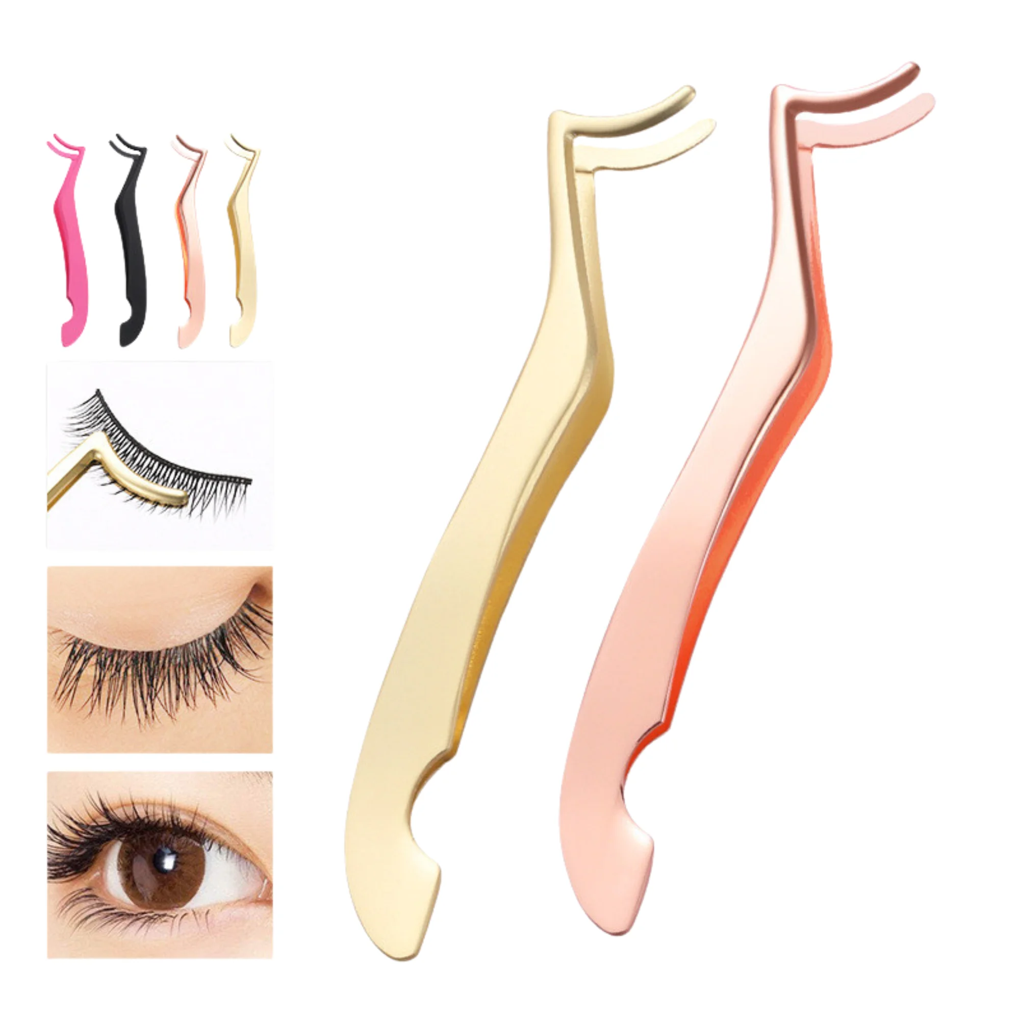 Wholesale Professional Stainless Steel Eyelash Applicator Tool Plastic Lash Tweezers False Eyelashes Tweezers