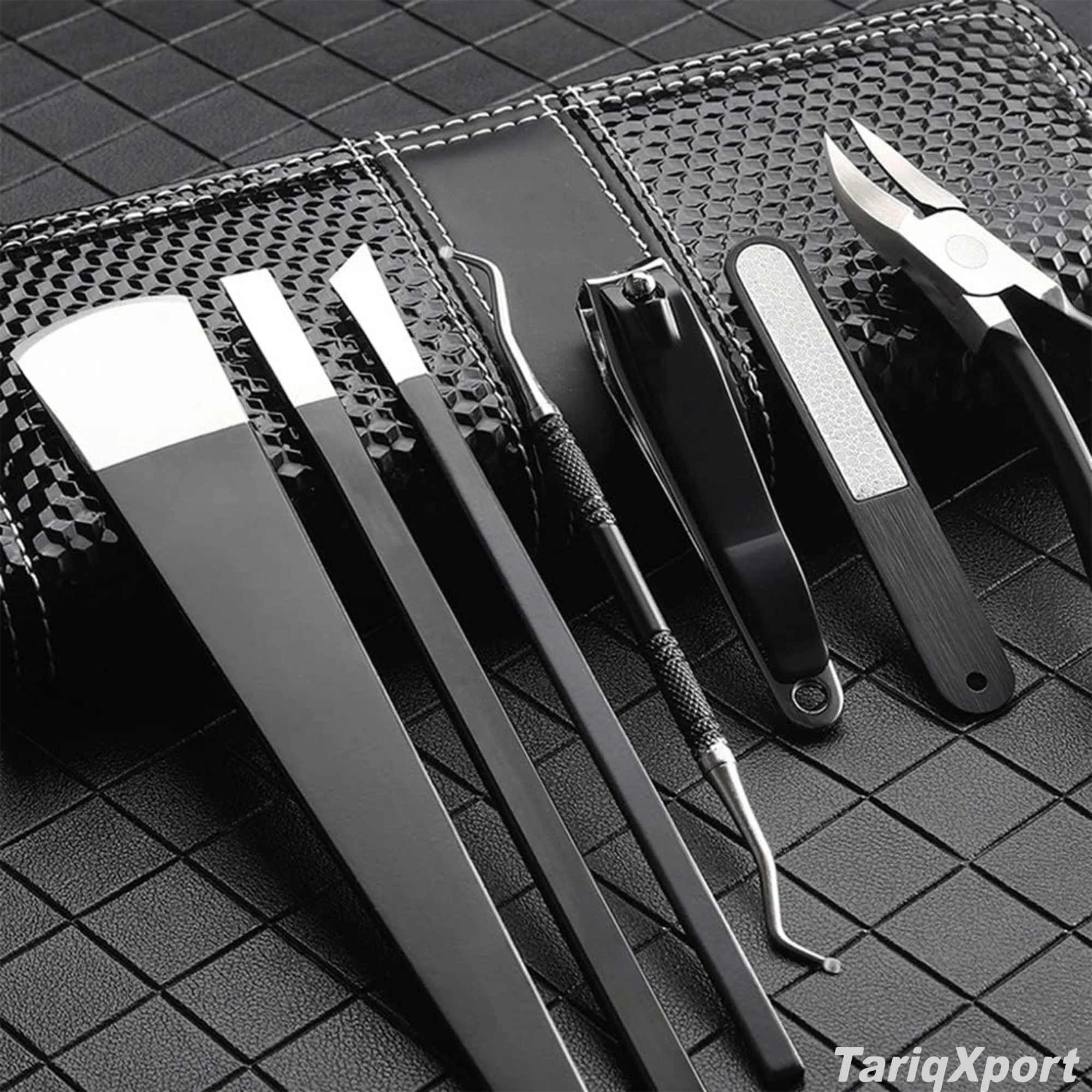 Professional Manicure Nail Kit Stainless Steel Portable Set with Clipper File Scissors in Black Bag with Costum Logo - Image 2