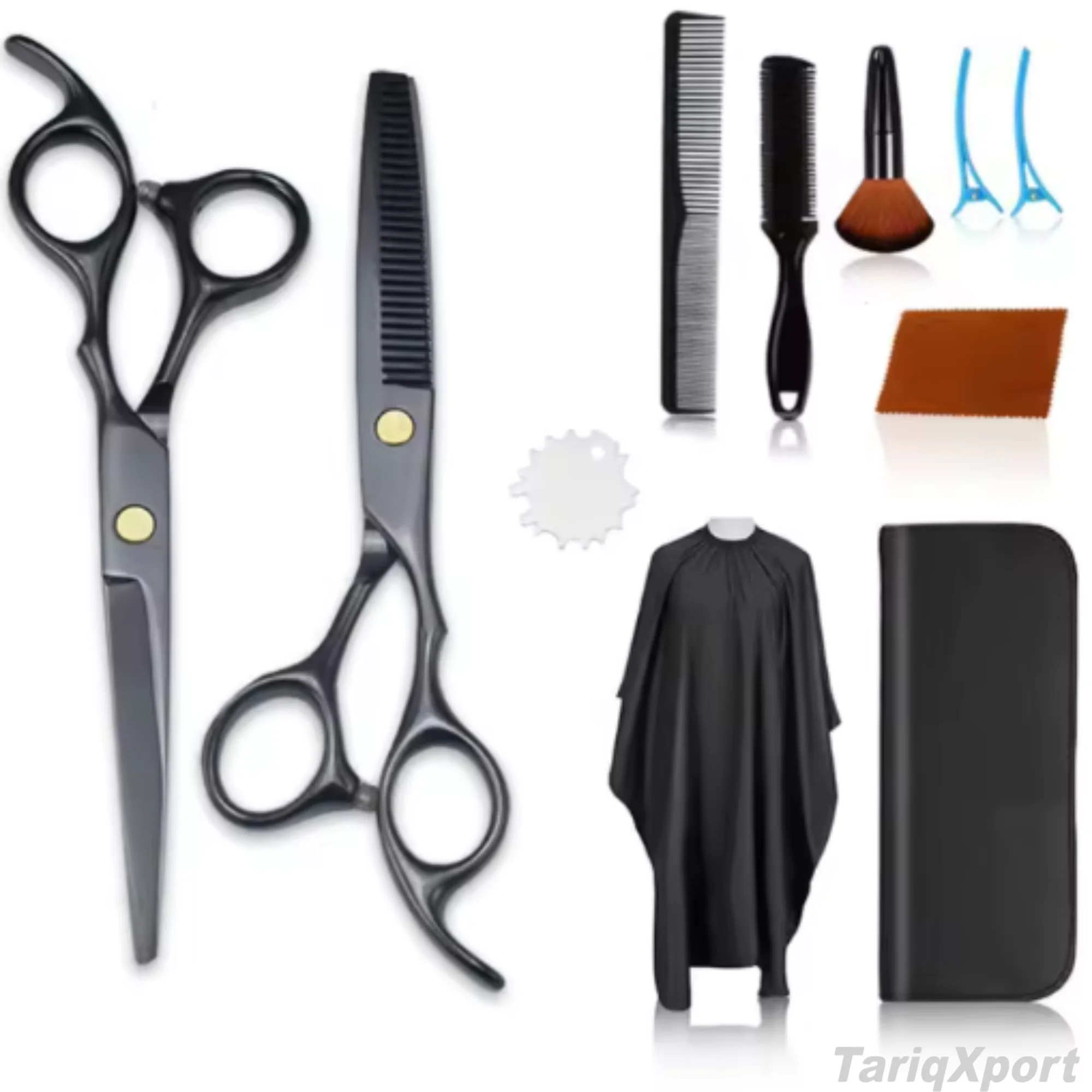 High Quality Stainless Steel Sharp Barber Thinning Shears Kit 6Pcs Titanium-Coated Leather Zipper Case - Image 4