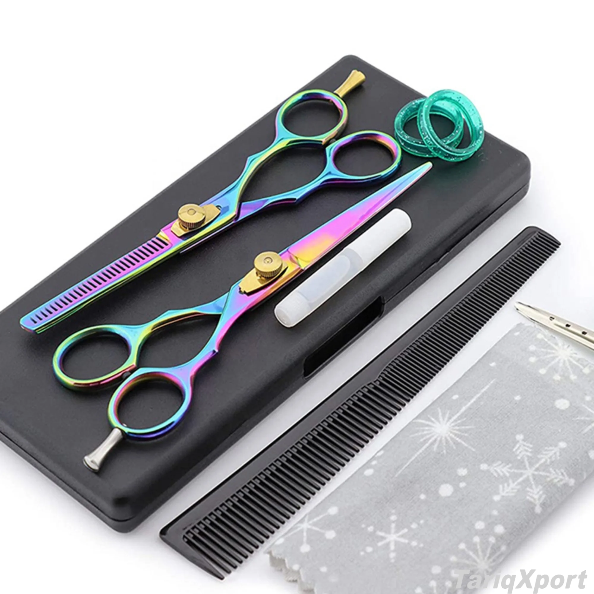 Professional Rainbow Color Hairdressing Salon Barber Kit Comb Clip Stainless Steel Razor Long Handle Right-Handed Scissors - Image 4