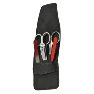 Professional Nail Kit With Stainless Steel Clipper Scissor Tweezers In Black PU Leather Pouch Portable Manicure Set
