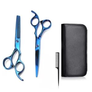 Professional Best Quality Blue Titanium-Coated Barber Scissors Kits Salon Black Barber Kits for Salon & Personal Use