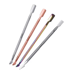 Double-Ended Square Nail Cuticle Pusher Stainless Steel Spoon Cleaner Reusable Professional Manicure Instrument Box Custom Logo