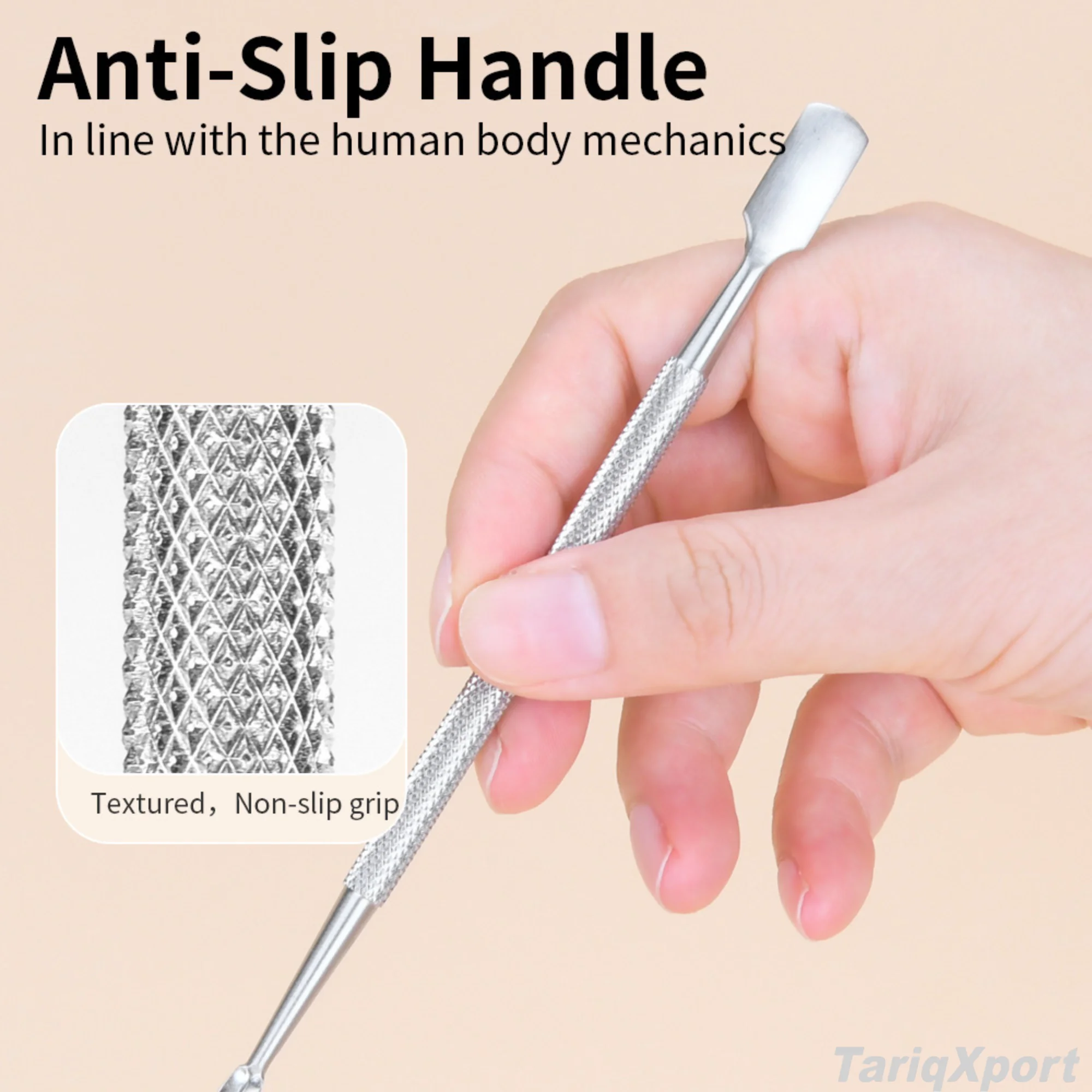 Women's Double-Ended Stainless Steel Cuticle Pusher Set with Non-slip Handle Grip and Square Shape for Nail Polish Art & Remover - Image 6