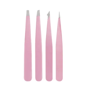 Customized Cosmetic Tweezer 2pcs 4pcs Black Pink Slanted Pointed Eyelash Eyebrow Tweezers Set With case