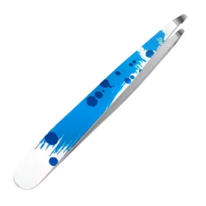 Professional Precision Stainless Steel Eyelash Tweezers Blue Splash Design Smooth Tip Application Custom Logo Reusable Handmade