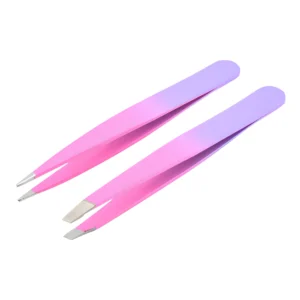 Factory Wholesale Colorful Stainless Steel Eyebrow Tweezers Gradient Makeup Slanted Tweezers Beauty Essentials