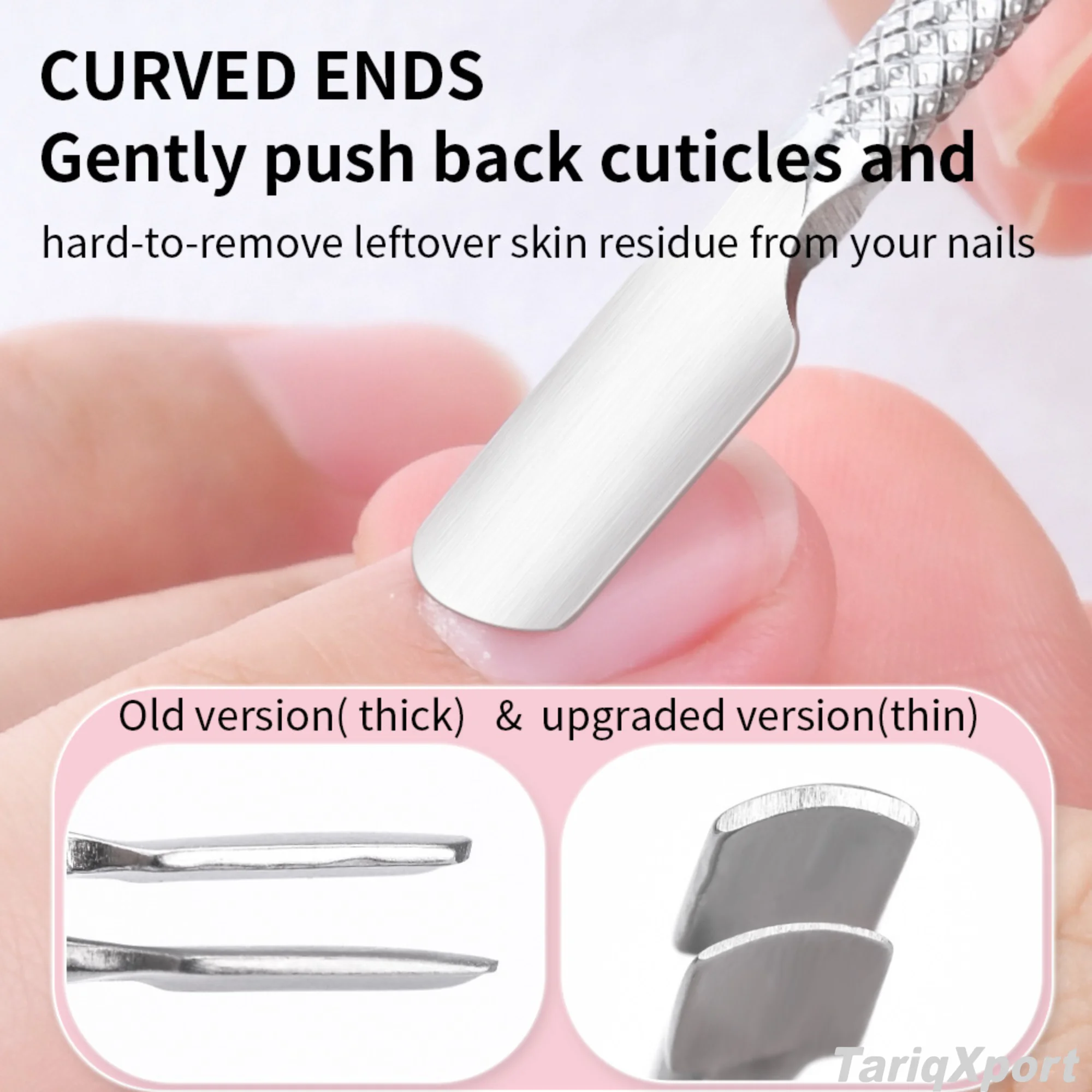 Women's Double-Ended Stainless Steel Cuticle Pusher Set with Non-slip Handle Grip and Square Shape for Nail Polish Art & Remover - Image 3