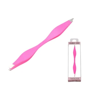 Double-End Pointed Tip Eyebrow Tweezer Pink Plastic Comfortable Handle Modern Style Double Sided Tweerzer