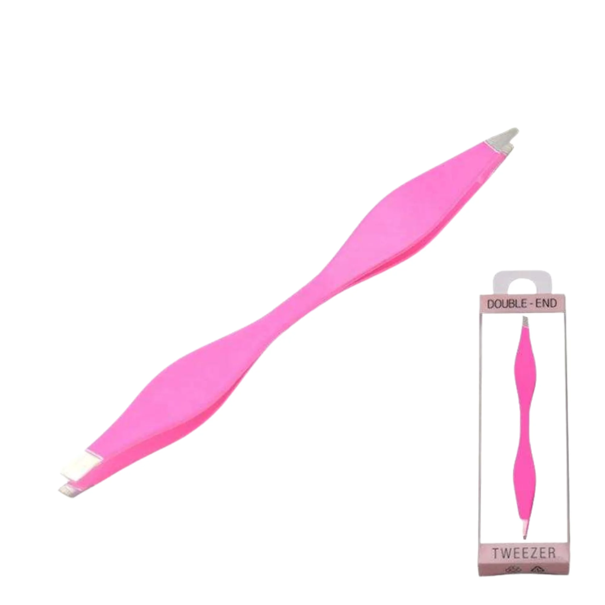 Double-End Pointed Tip Eyebrow Tweezer Pink Plastic Comfortable Handle Modern Style Double Sided Tweerzer