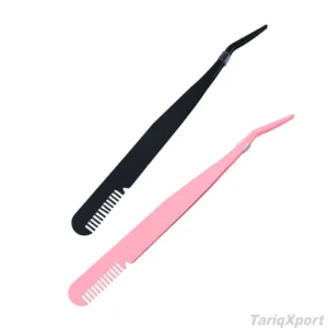 Wholesale Customized Personal Care Black Slanted Eyebrow Stainless Steel Fake Eyelash Tweezers with Comb Beauty Instruments