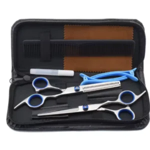 High Quality Stainless Steel Sharp Barber Thinning Shears Kit 6Pcs Titanium-Coated Leather Zipper Case