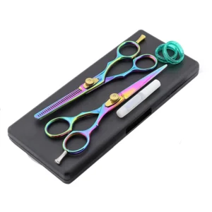 Professional Rainbow Color Hairdressing Salon Barber Kit Comb Clip Stainless Steel Razor Long Handle Right-Handed Scissors