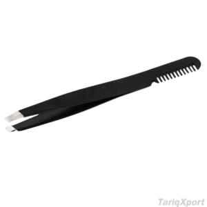 Dual End 2-in-1 Anti-static Reusable Professional Stainless Steel Slant Tip Eyebrow Tweezers with Comb for Hair Removal Trimming