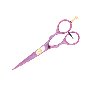 Premium 5.5 Inch Sharp Stainless Steel Lightweight Long Handle Barber Hair Cutting Scissors Pink Color Removable Finger Ring