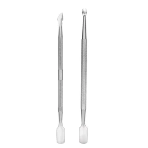 Women’s Double-Ended Stainless Steel Cuticle Pusher Set with Non-slip Handle Grip and Square Shape for Nail Polish Art & Remover