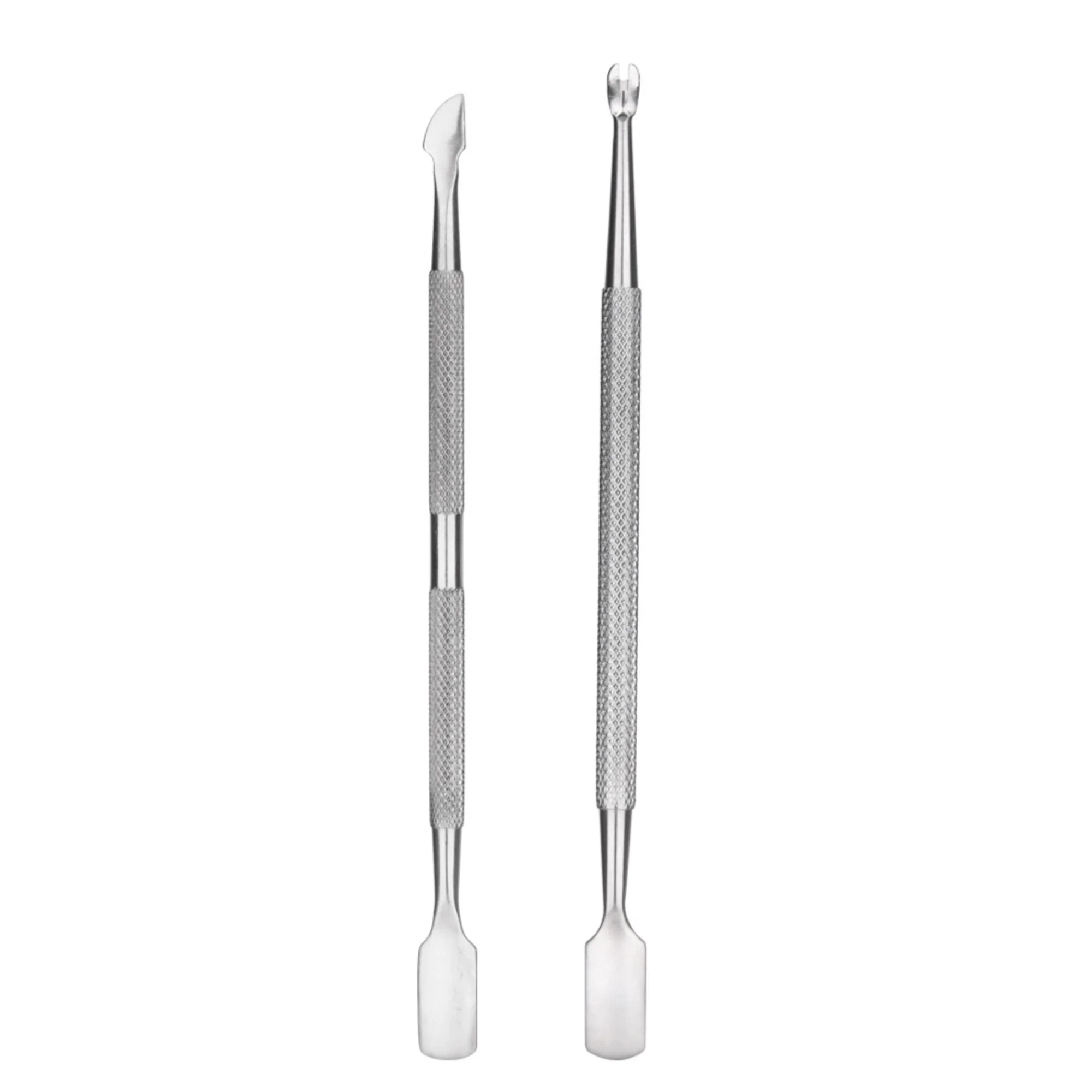 Women's Double-Ended Stainless Steel Cuticle Pusher Set with Non-slip Handle Grip and Square Shape for Nail Polish Art & Remover
