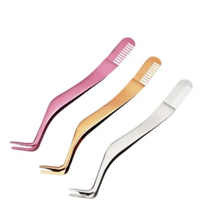 Professional 2-in-1 Double-Sided Printed DIY Mini False Lash Applicator Tool Stainless Steel Eyelash Extension Tweezers Comb