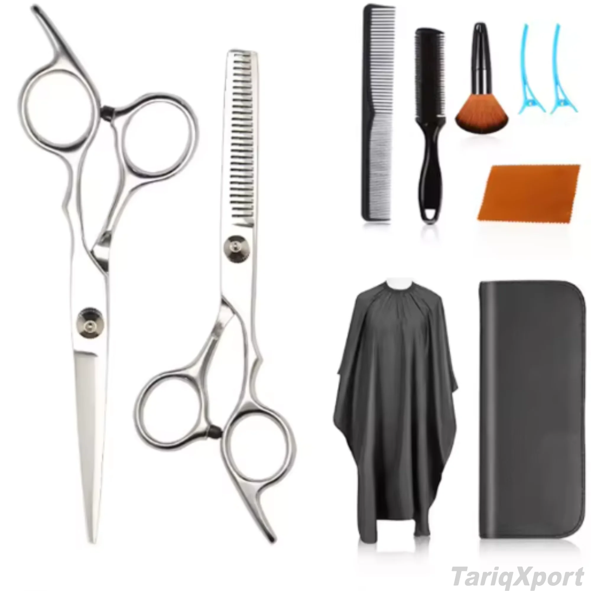 High Quality Stainless Steel Sharp Barber Thinning Shears Kit 6Pcs Titanium-Coated Leather Zipper Case - Image 5