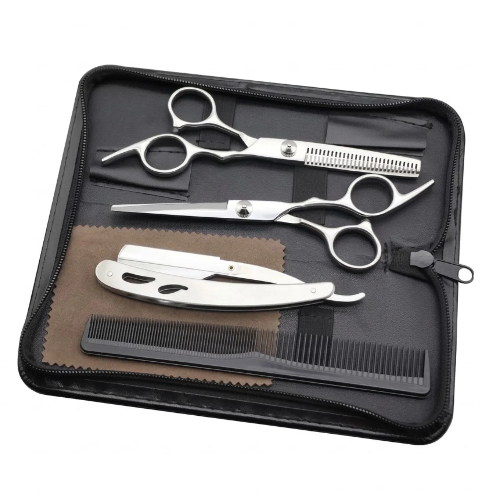 Professional High Quality Barber Hair Cutting and Thinning Scissors Kits Stainless Steel Hairdressing Salon Black Barber Kit