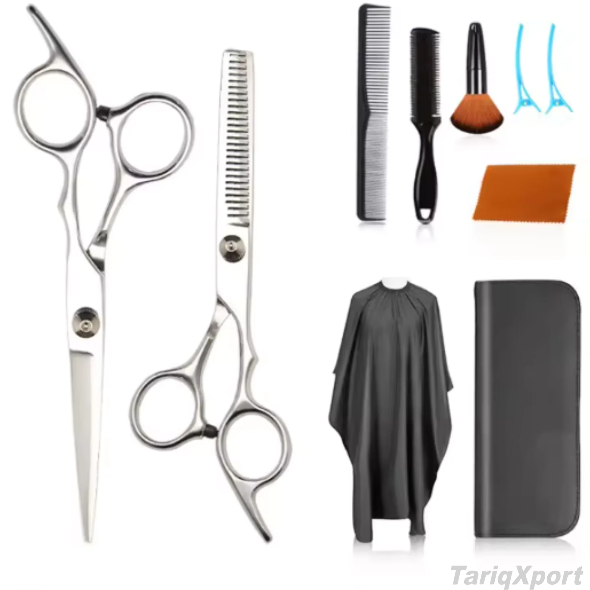 High Quality Stainless Steel Sharp Barber Thinning Shears Kit 6Pcs Titanium-Coated Leather Zipper Case - Image 6