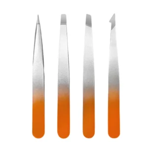 Stainless Steel Eyebrow Tweezers Set Pointed Slanted Tips Durable Modern Design Orange Gradient Handle