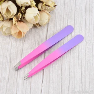 Factory Wholesale Colorful Stainless Steel Eyebrow Tweezers Gradient Makeup Slanted Tweezers Beauty Essentials
