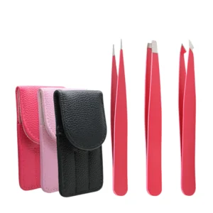 Top 3-in-1 Curved & Pointed Tip Stainless Steel Eyebrow Tweezer Set Eco-Friendly Luxury Design with PU Bag-Lightweight