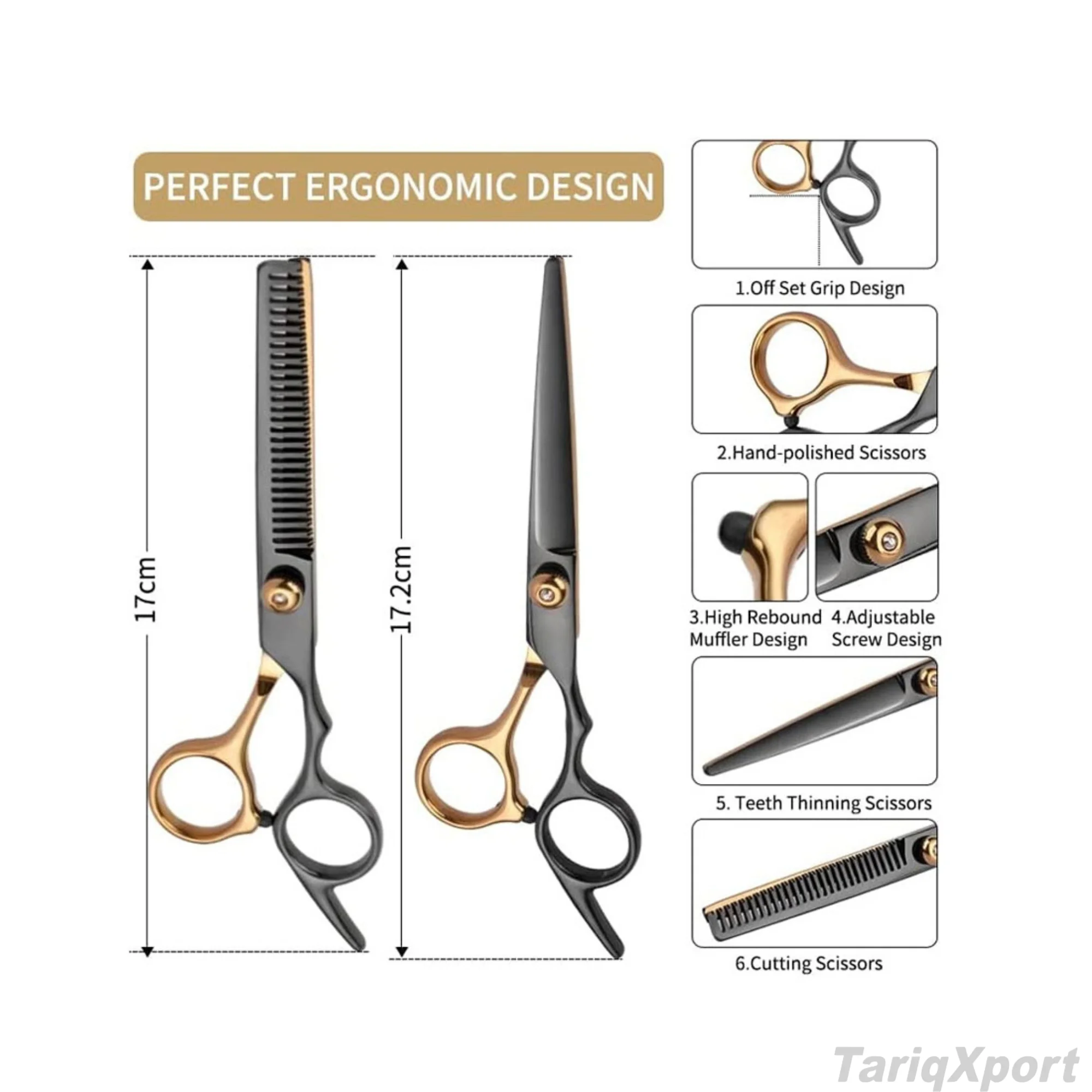 Professional Hairdressing Scissors Stainless Steel Blade Sharp Tip Long Handle Right Handed For Salon Use - Image 2