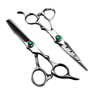 Professional Beauty Salon Hair Scissors Emerald Stainless Steel Straight Cutting Barbers Thinning Shears