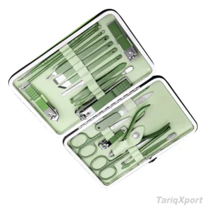 Classic Green Manicure Pedicure Kit 20-Piece Stainless Steel Portable Nail Care Set with Clipper and Tools for Adults