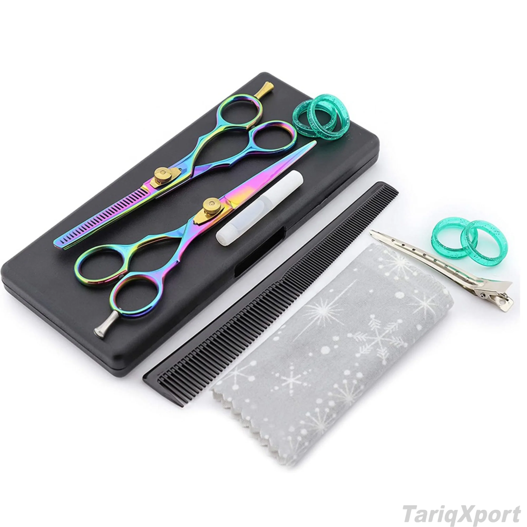 Professional Rainbow Color Hairdressing Salon Barber Kit Comb Clip Stainless Steel Razor Long Handle Right-Handed Scissors - Image 2