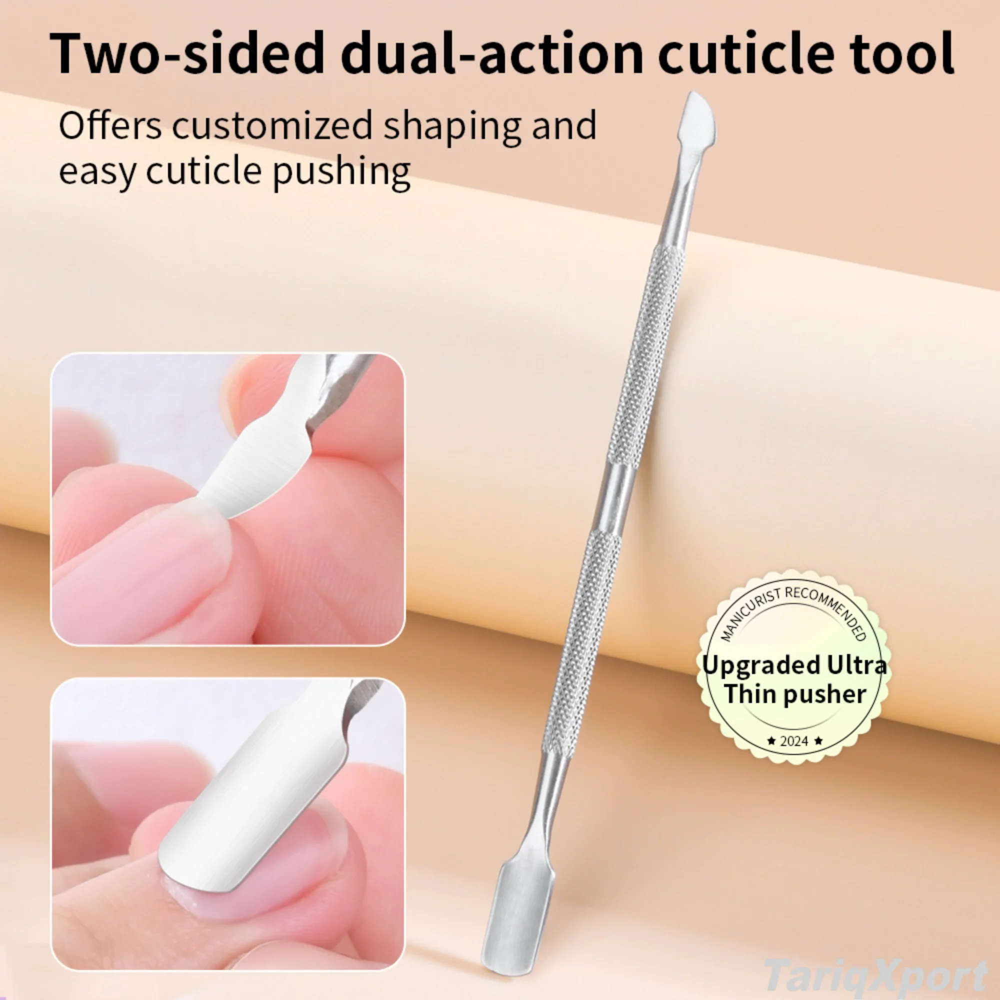 Women's Double-Ended Stainless Steel Cuticle Pusher Set with Non-slip Handle Grip and Square Shape for Nail Polish Art & Remover - Image 5