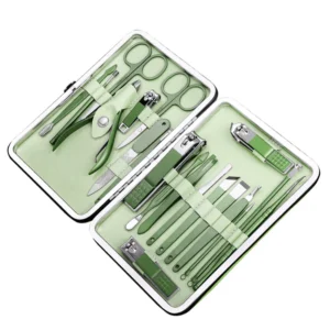 Classic Green Manicure Pedicure Kit 20-Piece Stainless Steel Portable Nail Care Set with Clipper and Tools for Adults