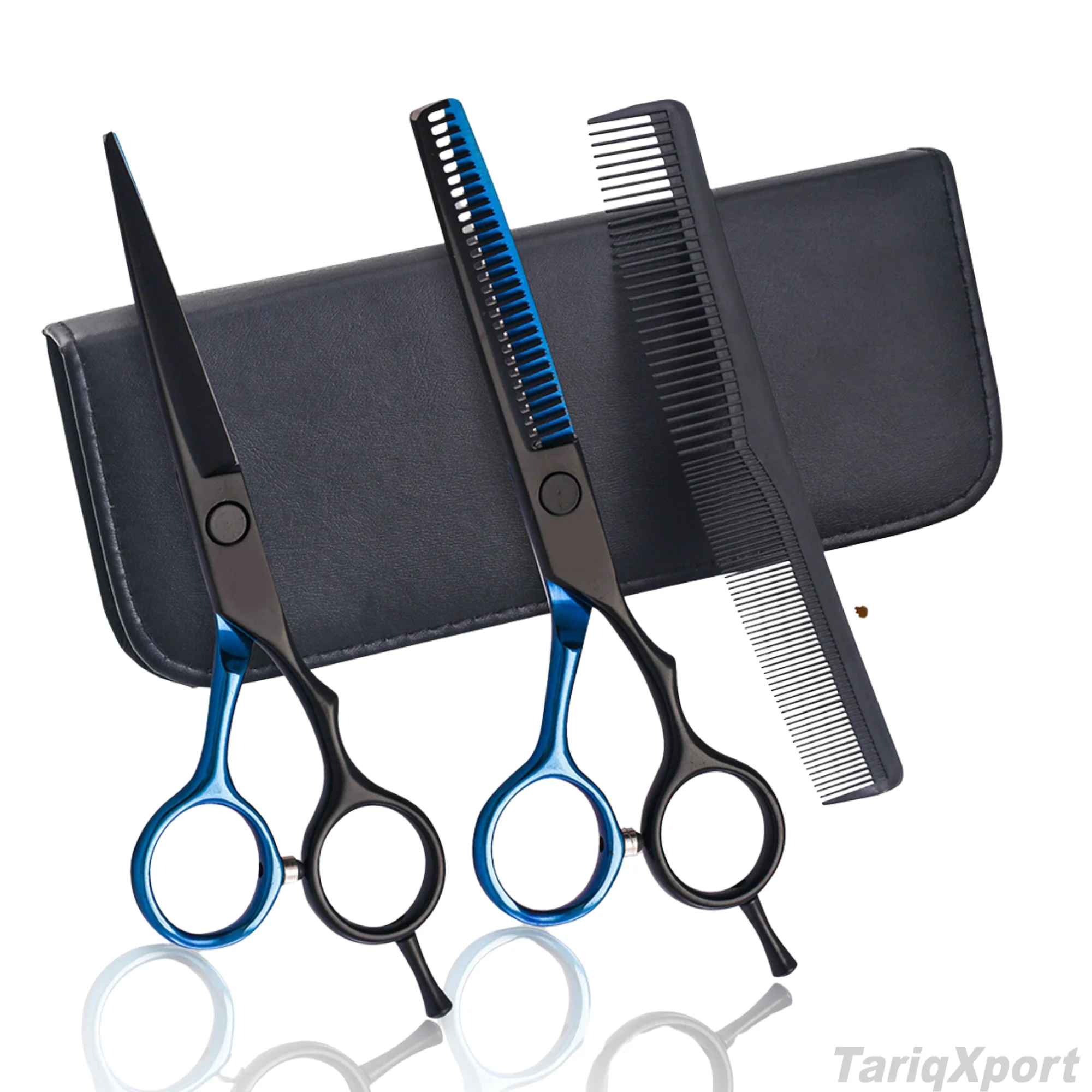 Professional High Steel Barber Blue Black Stainless 440C Lightweight Foldable Right-Handed Hair Dressing Thinning Scissors Set - Image 2