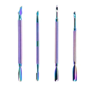 Professional 2-Way High-end Stainless Steel Nail Cuticle Remover Pusher Set Non-slip Handle Grip Double-Use Custom Logo Square