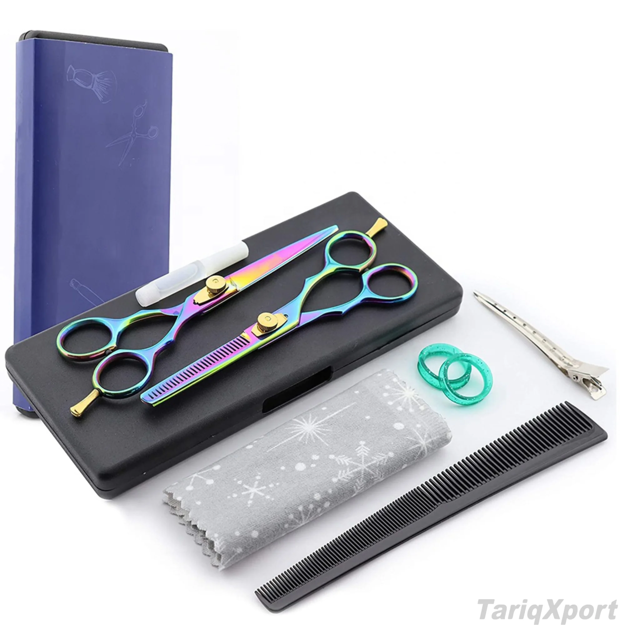 Professional Rainbow Color Hairdressing Salon Barber Kit Comb Clip Stainless Steel Razor Long Handle Right-Handed Scissors - Image 6
