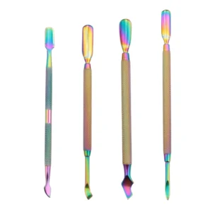 Professional High Quality Stainless Steel Double End Cuticle Nail Pusher Spoon Cleaner Tool Comfortable Handle Custom Logo
