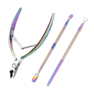 New Professional Reusable Stainless Steel Manicure Cuticle Nail Pusher Trimmer Double Head Comfortable Handle Set